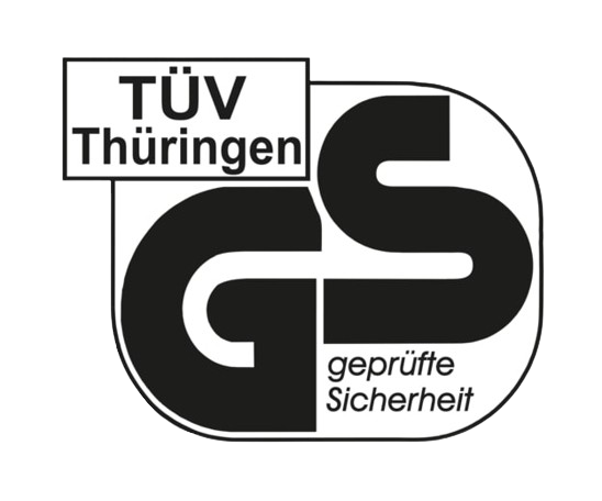 Siegel des TÜV Thüringen mit dem Slogan "Geprüfte Sicherheit". Abgekürzt mit GS.